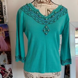 Joseph A. Embellished Teal Women's Top
